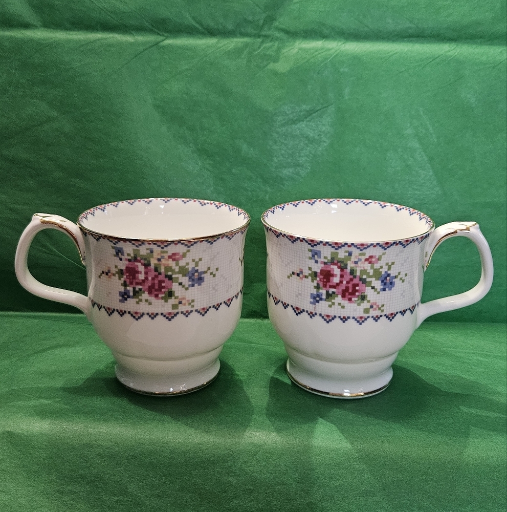 Set of 2 "Petit Point" mugs by Royal Albert.